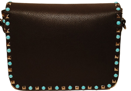 Studded Leather Crossbody Bag with Guitar Strap