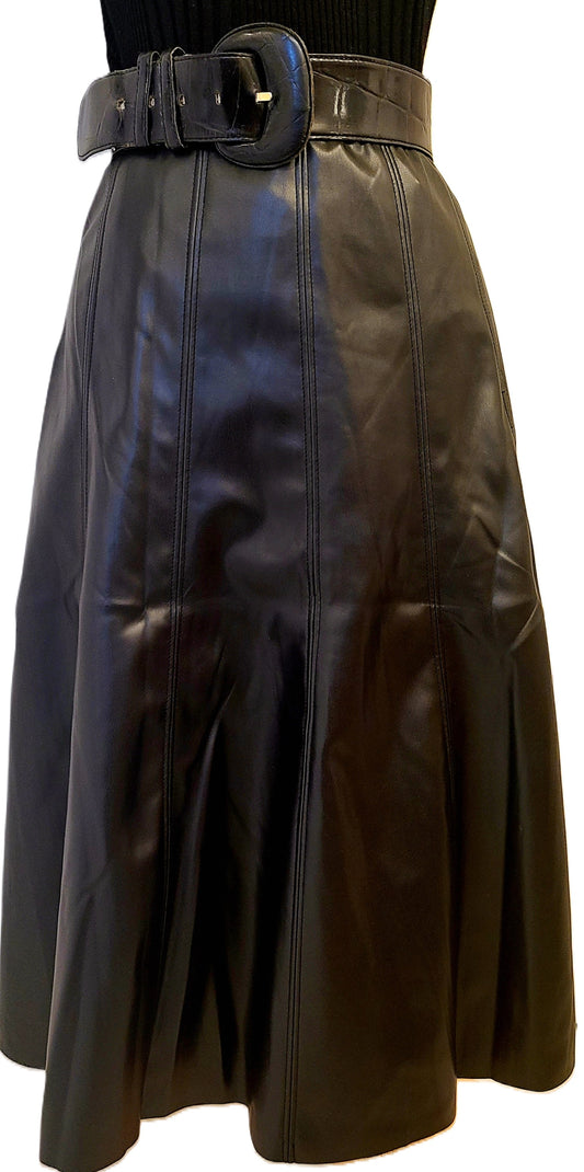 Faux Leather Flare Skirt