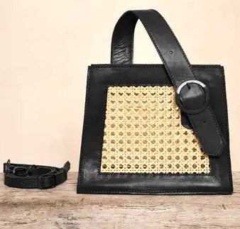 Brown Cane Handbag with Buckle