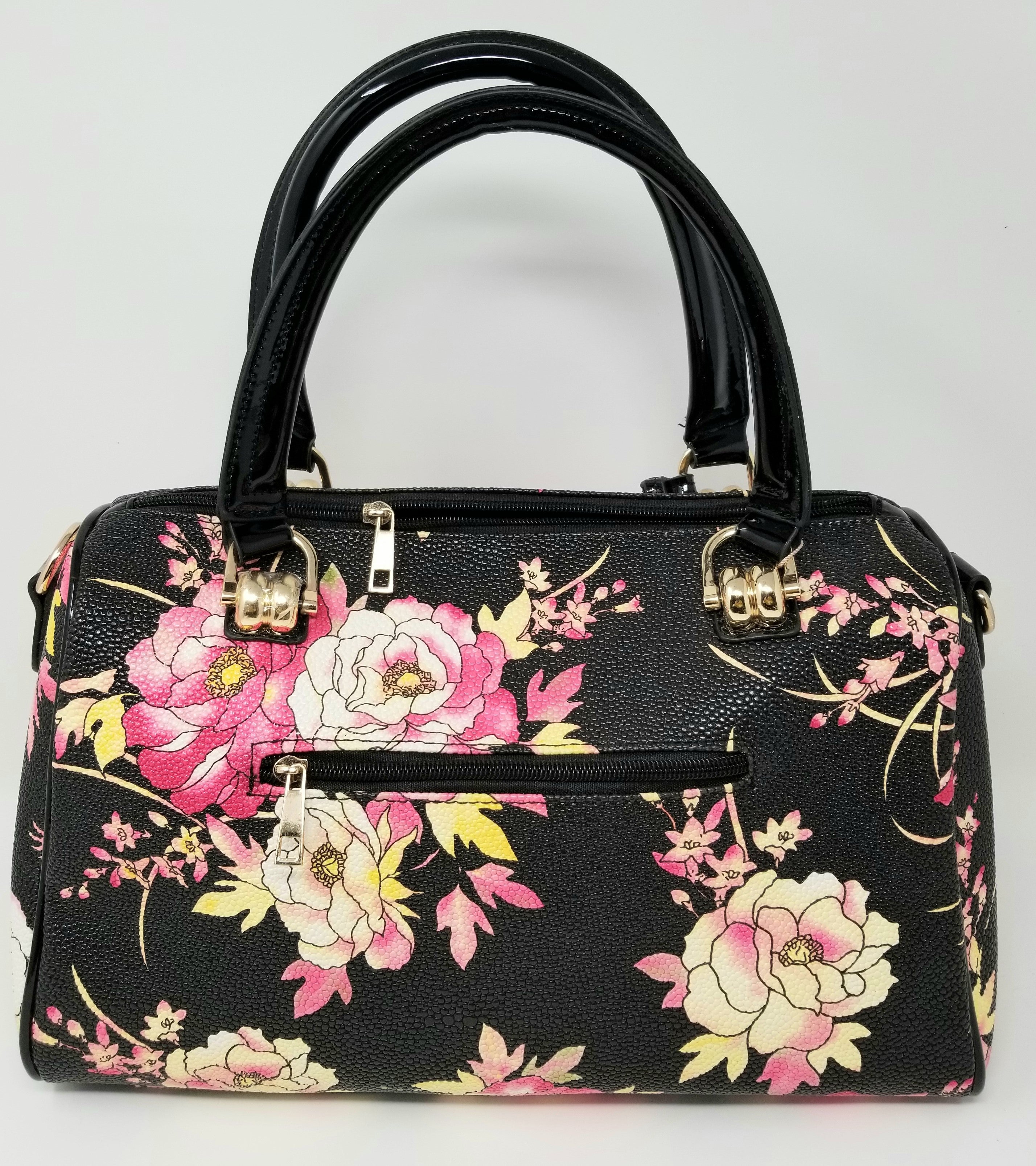 Satchel Handbag with Floral Design