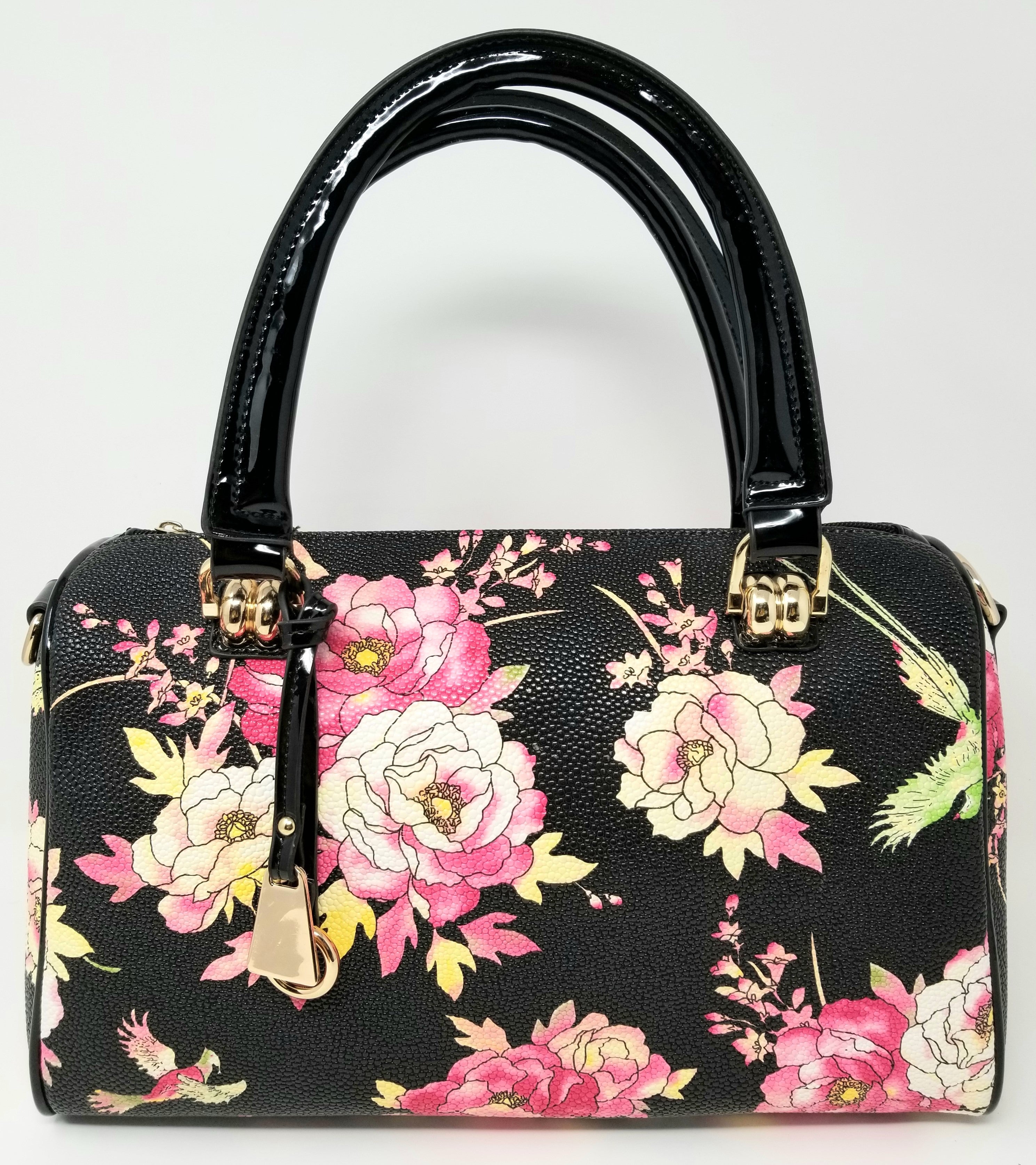 Satchel Handbag with Floral Design