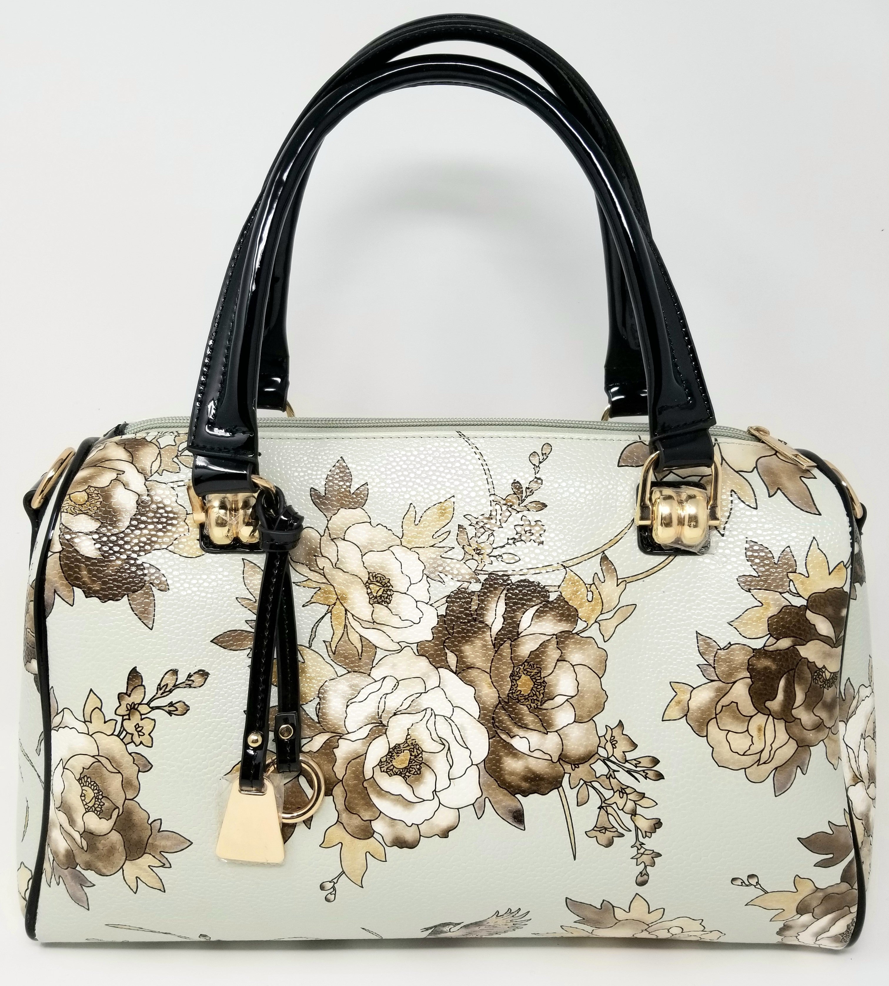 Satchel Handbag with Floral Design