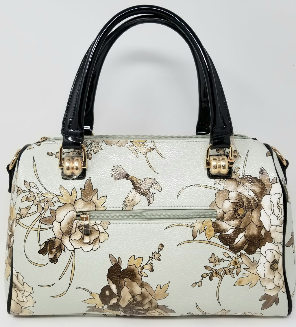 Satchel Handbag with Floral Design