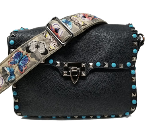 Studded Leather Crossbody Bag with Guitar Strap