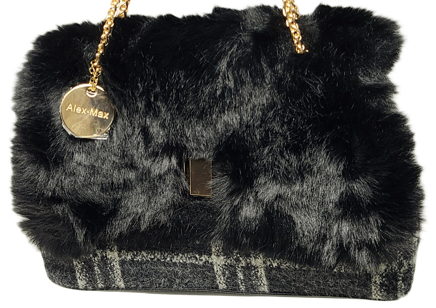 Alex Max Fur and Plaid Shoulder Bag