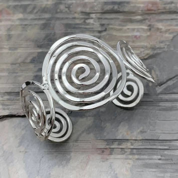 Silver Spiral Circles Cuff Bracelet