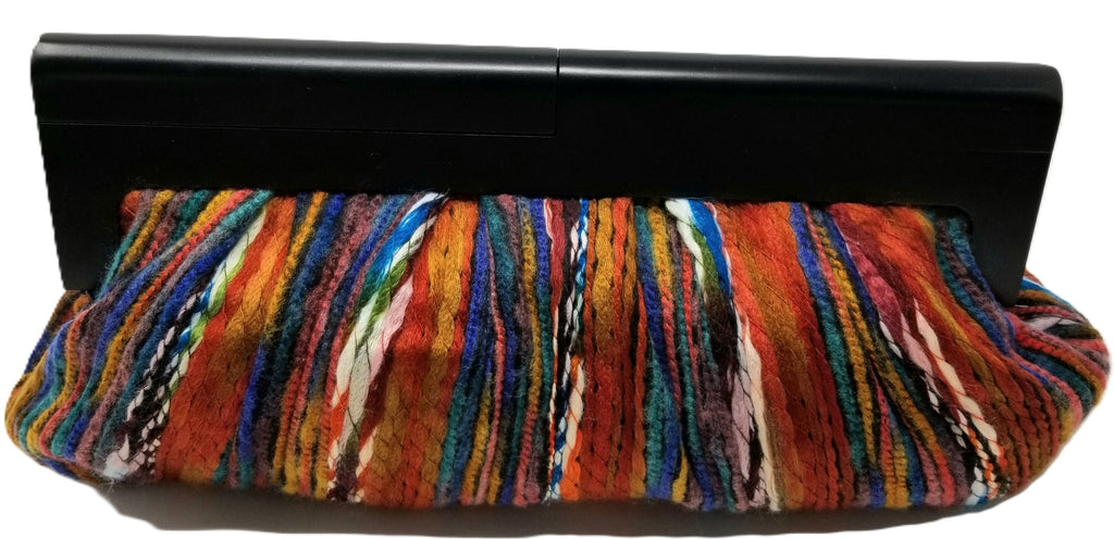 Wooden Handle Yarn Fabric Clutch