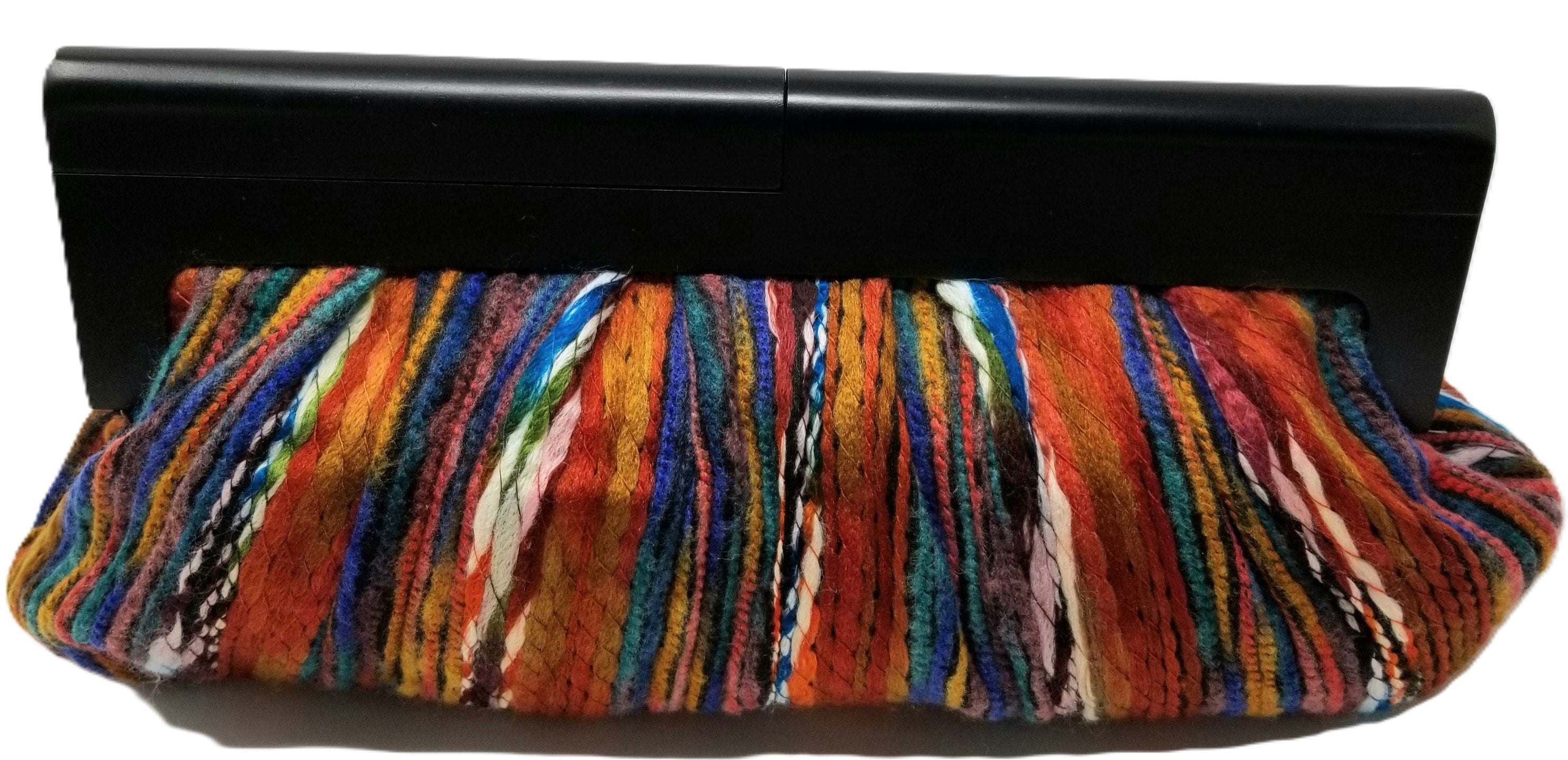 Wooden Handle Yarn Fabric Clutch