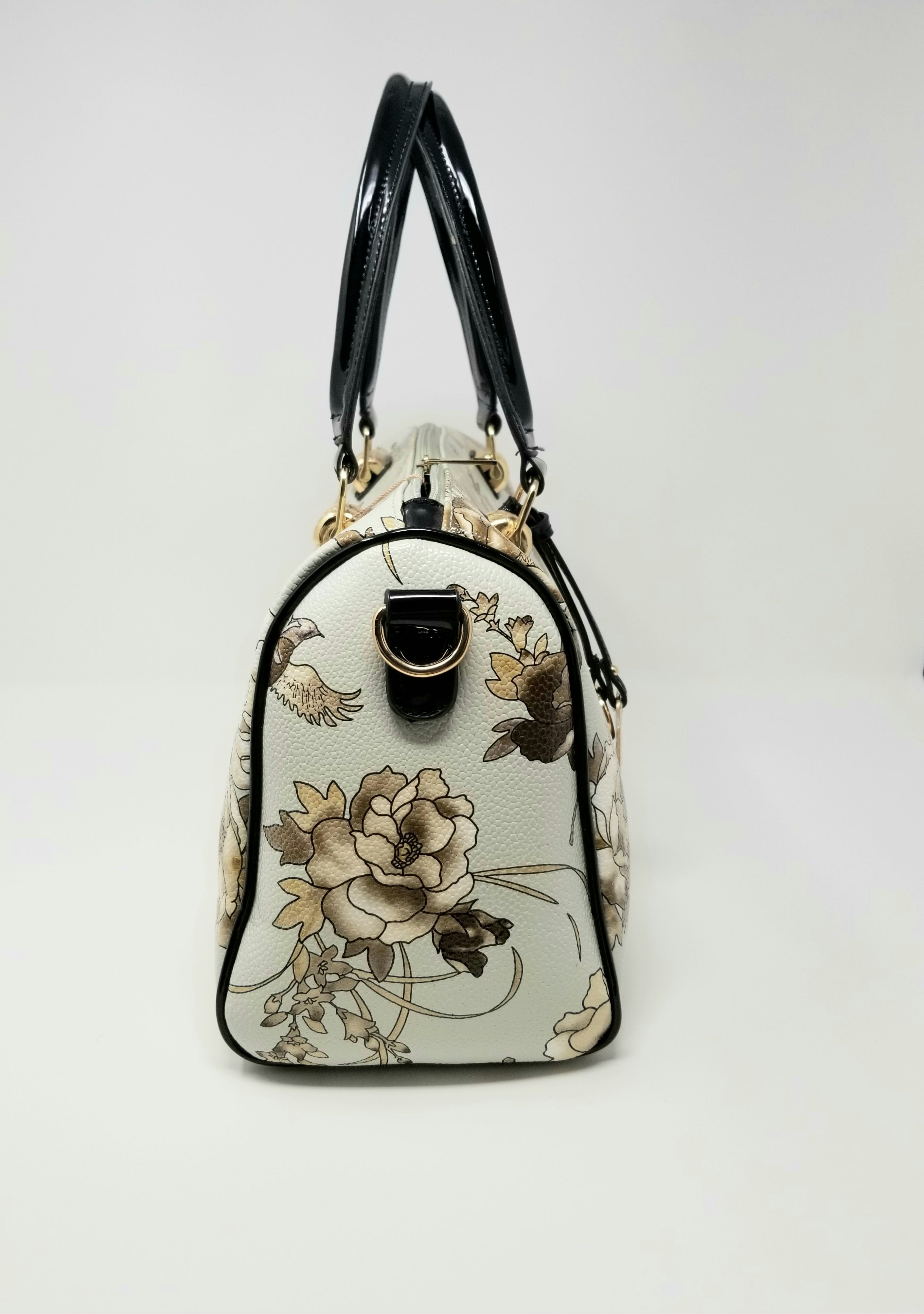 Satchel Handbag with Floral Design